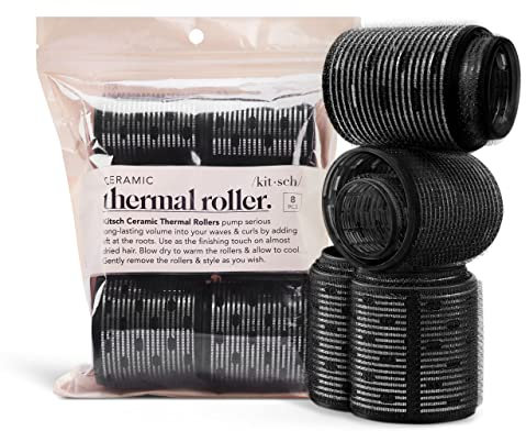 Kitsch Ceramic Hair Rollers, Self Grip Thermal Hair Rollers, Hair Curlers, 8 Pcs (Black)