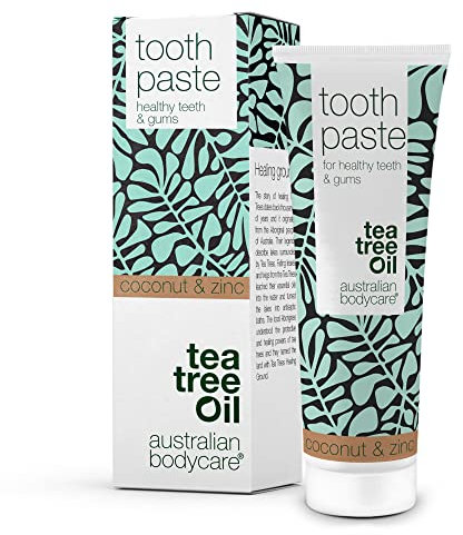 Dentifricio Tea Tree Oil, Cocco e Zinco – 75 ml | Elimina i batteri | Contro la placca dentale | Cura quotidiana di parodontite e gengive sanguinanti | Olio di cocco per un naturale effetto sbiancante