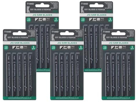 25 x KEY BLADES T144D Straight and Fast Cuts Jigsaw Blades Compatible with Bosch, Dewalt, Makita, Milwaukee and many more