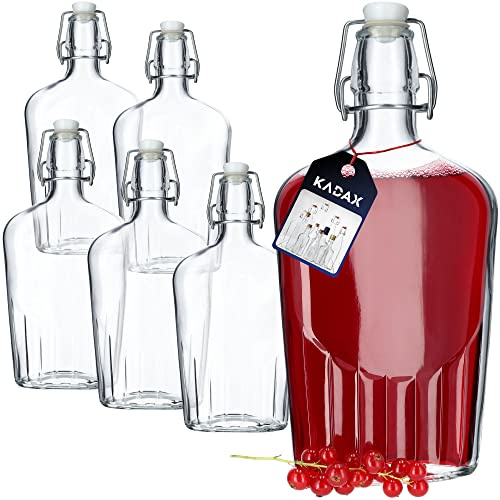 KADAX Obstlikörflasche mit Bügelverschluss, Bügelflasche, vintage Glasflasche, robuste Flasche aus Sodaglas, Bügelverschlussflasche