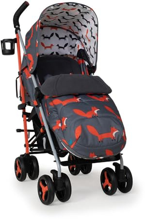 Cosatto Supa 3 Pushchair with Footmuff – Lightweight Stroller from Birth to 25Kg - Easy, Compact, Umbrella Fold, Large Shopping Basket, Carry Handle Footmuff (Charcoal Mister Fox)