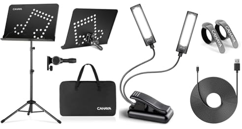 CAHAYA 2 in 1 Dual-Use Notenständer & Tischständer Stabil und Höhenverstellbar mit Tragetasche faltbarer Buchständer & Notenständer LED-Licht mit 3 Helligkeitsmodi Tragbare und einstellbare Lampe