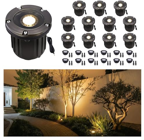 Gardenreet Solid Brass Well Light - 12V In-Ground All Weather Low Voltage Landscape Lighting, Replaceable Bulb LED Fixture, Antique Bronze for Patio Backyard Pathway with 2700K Warm White MR16 Bulb