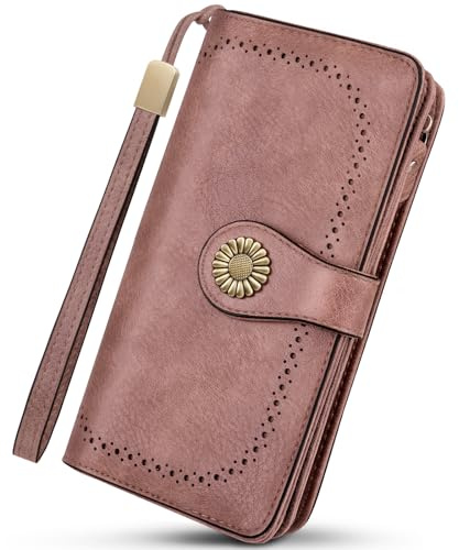 TEUEN Große Geldbörse für Damen aus Veganem Leder mit Mehreren Fächern, Langformat Portemonnaie mit RFID Schutz, Handyfach, Reißverschluss-Münztasche, Geldbeutel für Frauen Elegantes Geschenk