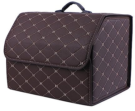 ESUKAR Auto Leder Kofferraum Organizer für Mercedes Benz 300e 300de 400d AMG GLC 43 63 63S, Faltbare Aufbewahrungsbox Taschen Kofferraumtasche Wasserdicht Innenraum Zubehör,Brown1-M