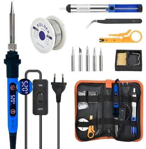 NUZEKY Lötkolben-Set 80W LCD - Elektrisch, Einstellbare Temperatur 180-480°C, Kabelgebunden, Blaue Lötkolben mit 5 Spitzen, Hochwertiges Löten & Reparieren