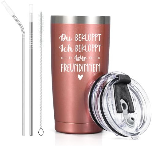 Livole Geschenk Beste Freundin Weihnachten, Coole Geschenkideen für Frauen, Frau - Du Bekloppt Ich Bekloppt- Lustige Tasse Freundin, 600ml Thermobecher Edelstahl, 20oz Camping Becher to go