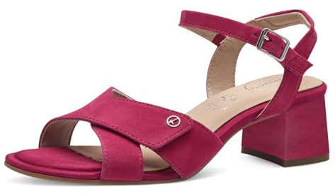 Tamaris Comfort sandali da donna in pelle con tacco e cinturino regolabile, Lilla (Fuxia Suede), 38 EU