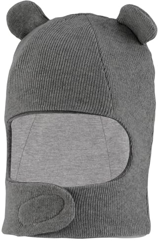 LACOFIA Vinterbalaclava för bebiluva halsduk för barn, flicka, pojke, varm balaclava, stickad björnhatt, baby, med 2 öron, Mörkgrå, 6-12 M�nader
