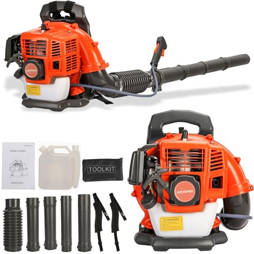 ZTGD Backpack Gas Powered Leaf Blower, 52CC 550CFM 3HP 2 Stroke Grass Lawn Blower Air Cooling Gasoline Backpack Grass Blower with Air-Cooled, Snow Blower for Outdoor (550CFM 52CC)