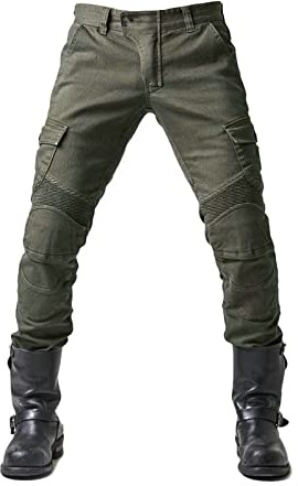Mens Motorcycle Riding Pants,Motocross Wear Resistant Durable Trousers Motorbike Knee Hip Armored Jeans(Army Green,M)
