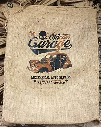 Sac à café avec motifs rares - Sac en toile de jute décoratif avec motif sélectionné (Old.Garage)