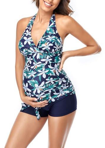 Daysskk Tankini pour femmes enceintes Maillot de bain 2 pièces Maillot de bain de grossesse Dos nu Femme S-XXL