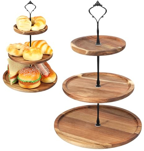 Tiered Cake Stand for Afternoon Tea Wood Tiered Serving Tray Cupcake Tower Rustic Wooden Cupcake Stand Decorative Tiered Tray Stand Display Dessert Holder for Home Tea Party Wedding Farmhouse(3 Tiers)
