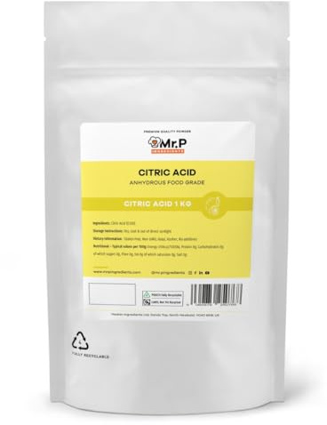 Mr.P Ingredients Acido Citrico in Polvere 1kg Richiudibile per Alimenti e Pulizia, Acido Citrico Anidro Qualità Alimentare Premium, Emulsionante e Conservante Naturale, Vegan, Senza Glutine, NO OGM