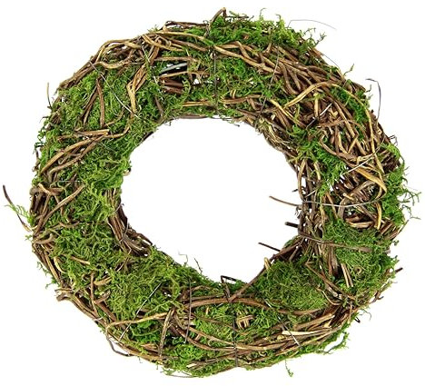 Kranz mit Moos Weidenkranz romantische Deko Blumenkranz Rattankranz Dekokranz Kerzenkranz Kunstblumendeko Landhaus Kränze Rohling Osterdeko Frühjahr Frühling Adventskranz Weihnachtsdeko Tischdeko