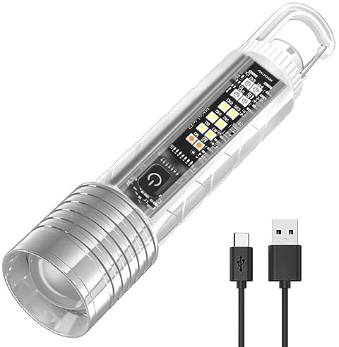 Fiorky Lampe de poche COB/LED Zoom télescopique 1500 mAh Lampe torche Type-C USB rechargeable Lampe portable IPX4 étanche pour camping randonnée (S30B LED)