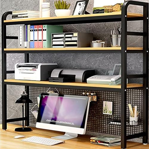 Schreibtisch-Bücherregal - Schreibtisch-Organizer Aus Holz Metall, Regal Schreibtisch Organizer DIY 3 -Ebenen, Tisch Regal Ordnungssystem Verstellbar, Für Das Hausschulamt(Black,120x24x115cm)
