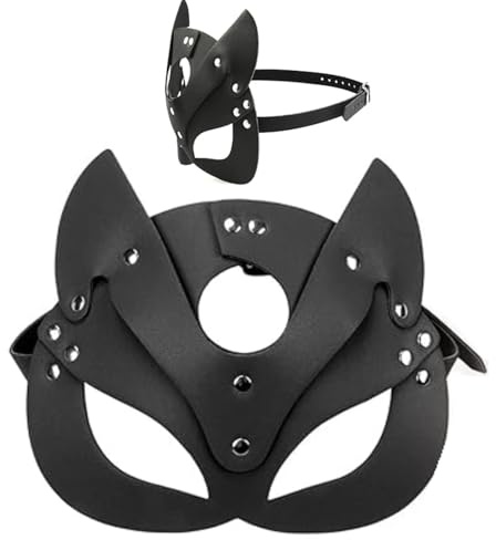 JJiaoLinin Masque Femme,Demi Masque Noir Masque Cat Girl Woman Cuir Femme Masque de Halloween Masque Cuir pour Adulte Masquerade Halloween Cosplay Carnaval Costume Party