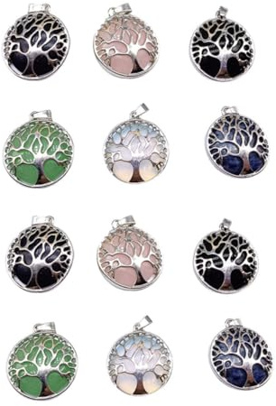 SEWACC 12pezzi Ciondoli Lega Albero Della Vita Cristallo Naturale Per Creazione Gioielli Fai Te Accessori Eleganti e Versatili Per Amanti Del