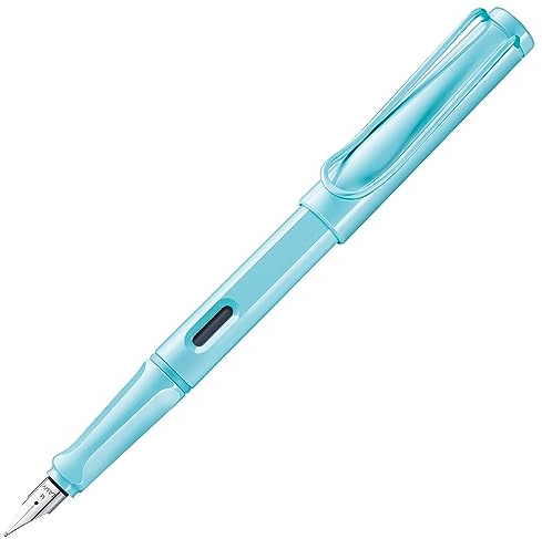 Lamy safari aquasky Füller - Füllhalter mit ergonomischem Griff & polierter Linkshänder-Stahlfeder (LH) in Strichbreite M – robuster ASA-Kunststoff - inkl. Tintenpatrone T 10 blau