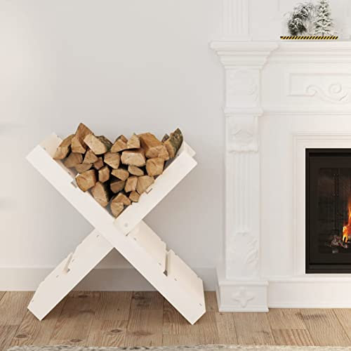 Homgoday Porte-bûches blanc 47 x 39,5 x 48 cm en bois de pin massif, étagère de rangement pour bois de chauffage, étagère de rangement pour bois de chauffage, étagère de rangement en métal pour bois