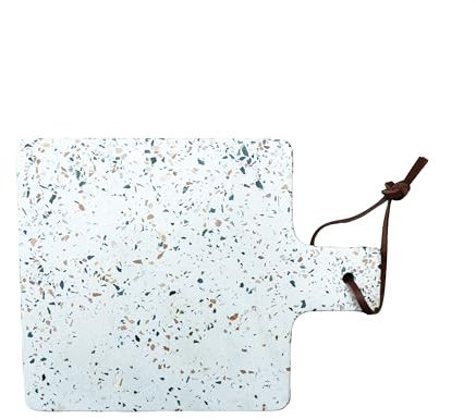 Arthur Cameron - Earthy Terrazzo Cheese Board/Small Chopping Board/Serving Tray with a Built-in Handle and Leather Strap - Versatile for use as a Serving Platter or Cutting Board