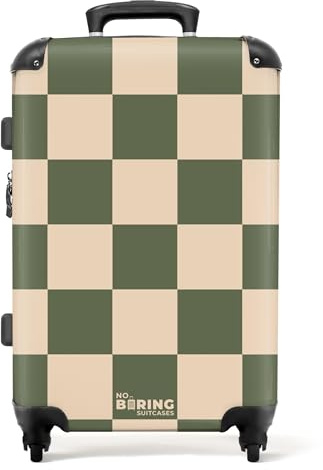 NoBoringSuitcases© Reisekoffer 67cm Reisetasche | 72L - Großer Hartschalenkoffer mit Rollen, Leichtgewicht Trolley, Koffer Groß für 20kg Gepäck mit Blöcke - Grün und Beige,