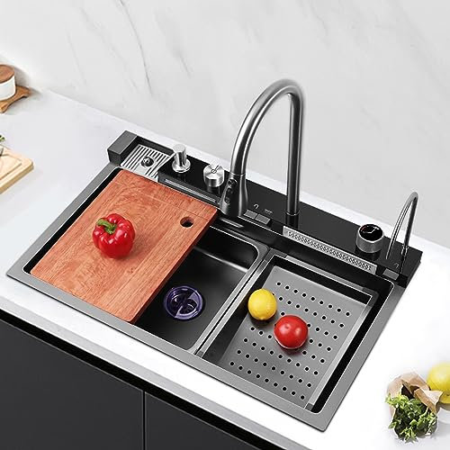 MZBDYYF Fregadero de Cocina de Cascada con Pantalla Digital y Accesorios para Lavadora de Copa - Diseño Premium para cocinas Modernas - Instalación y Mantenimiento fáciles