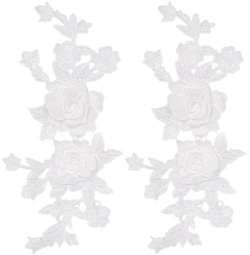 GORGECRAFT 2 Stück Weiße Blumen Spitzen Applikation Im Boho Stil Vintage Rose Bestickt Zum Aufnähen Retro Blumenpaar Polyester Ornament Für Hochzeitskleid Hut Tasche Jeans Schuhe Kleidung Bastelzubehö