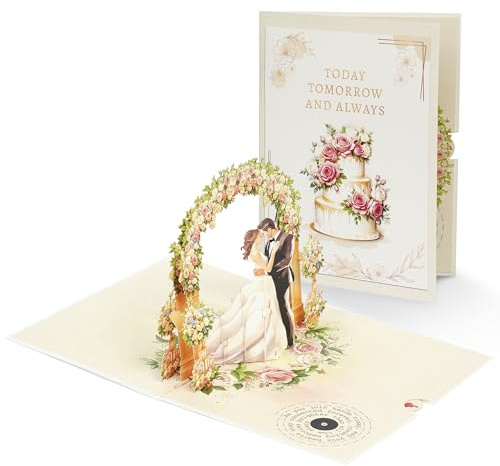 PopUpia Handmade 3D Wedding Pop Up Card - Perfect Wedding Card for Bride and Groom, Ideal Valentine’s Day for Girlfriend, Husband, Wife, Boyfriend, Bride, Groom