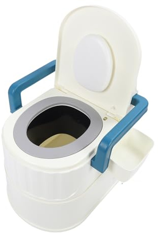 Breite Armlehnen, Weicher PU-Toilettenstuhl, Rückenlehne, Rutschfester Toilettenstuhl mit Hohlem Eimer, Blau, für Gedrungene Badezimmer