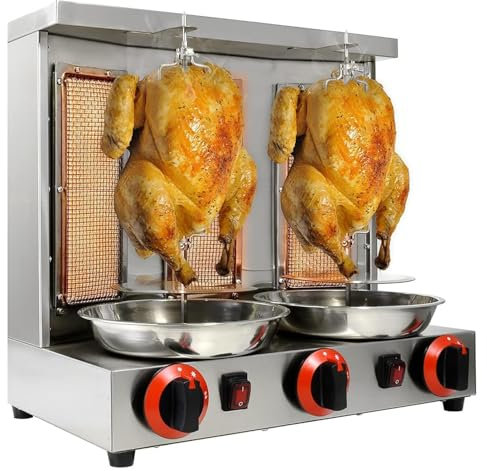 Machine de gril à gaz vertical, machine de rôtisserie de gril à gaz gyroscopique en acier inoxydable, chauffage rotatif à 360 degrés, température réglable, facile à nettoyer, pour la cuisine de la mai