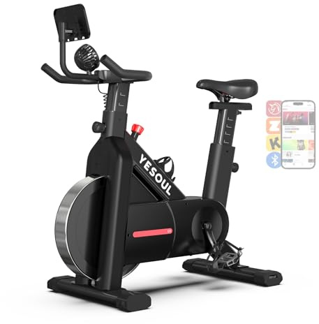 YESOUL Self-Powered-Fan Exercise Bike with Dynamic LED Light Effects, Pro Livestreaming Classes, Smart Exclusive App, 300 LBS Magnetic Resistance Indoor Stationary Cycling Workout Bike for Home