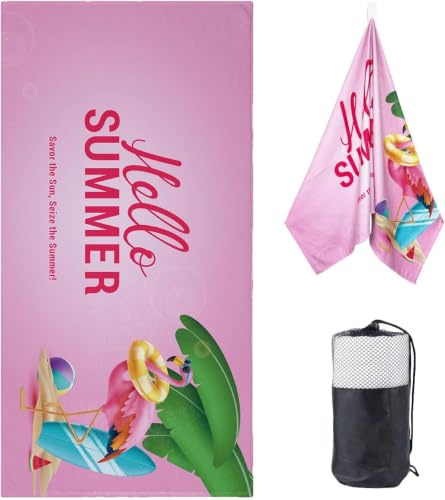 DJDEA Adulte Serviette de Plage 90x180cm Microfibre, Serviette de Plage Imprimé Flamant Rose, Convient pour la Plage, la Piscine, Le Spa, la Salle de Sport, Le Yoga, la Salle de Bain