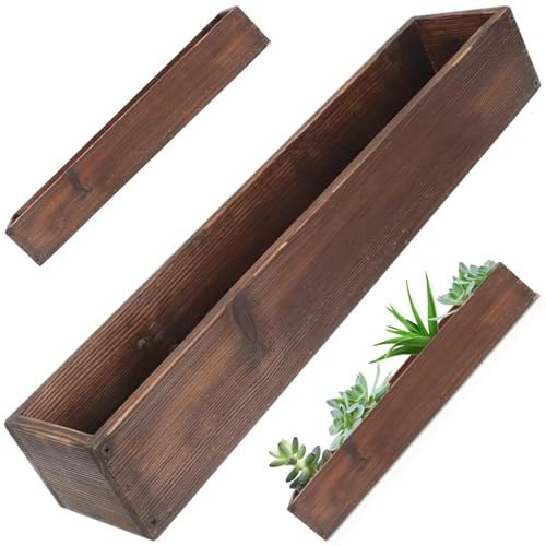 Cunlvyyds Rustic Wood Planter Box, 19.7x4x2.8 Inch, Rectangular Succulent Flower Pot for Indoor and Outdoor Decor