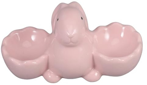 GALPADA Porte-coquetier Céramique Forme de Lapin Coquetier Décoratif Double pour Œufs de Pâques Présentoir à Table Déjeuner
