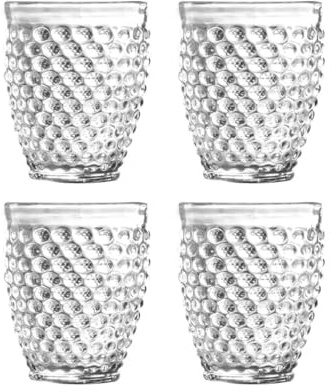 YöL Pack of 4 Bubble Effect Textured Tumblers - 270ml Small Glass Drinks Cups Indoor Outdoor Summer Dining Dishwasher Safe - Water Juice Cocktails Wine Gin
