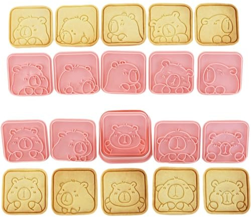 Glixoft 10 Stück Silikon-ausstechformen, Cartoon-Capybara-keksstempel, 3D-keksausstecher, Tier-keksform, Pressform-Set, Küchen-backwerkzeuge