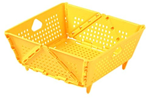 Vocdikficy Scolapasta Pieghevole In Plastica - Cestello di Scarico Pieghevole con Piedini di Appoggio - Colino per Alimenti da Cucina - Durevole e Salvaspazio 22,5 X 21 X 10 cm Giallo