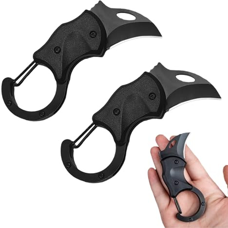 Kleines Taschenmesser mit Karabiner – 2 Stück 1,34 Zoll Edelstahlklinge, Mini Taschenmesser Klappbar als Messer Schlüsselanhänger, EDC Tool für Camping, Wandern, Geschenk für Männer & Frauen