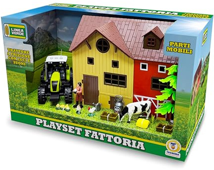 Teorema Giocattoli, Playset Fattoria Animali Bambini con Stalla, Trattore con Luci e Suoni, Mucca e Tanti Accessori, Giochi Educativi 3 Anni, Stalla Giocattolo