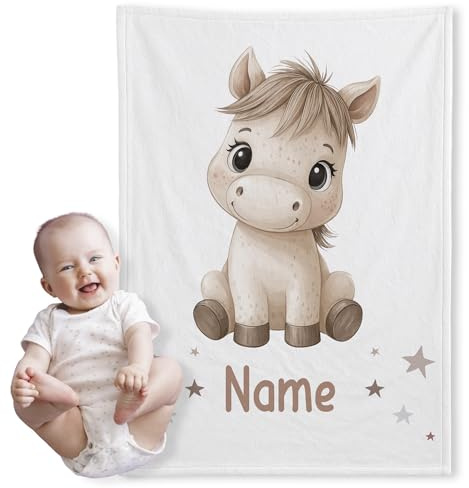 GRAZDesign Personalisierte Babydecke mit Pferd - Kuscheldecke für Neugeborene, Geschenk zur Geburt mit Namen - Kuscheldecke