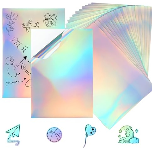 ​Atliberswo Premium - Lámina holográfica PET A4-20 hojas transparente con revestimiento protector para proyectos industriales y creativos
