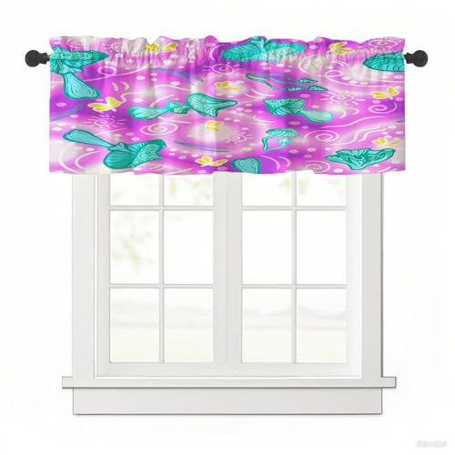 Surwin Tenda Corta Per Finestra Piccola, Tenda Bistrot Corta Cafe Tende da Cucina con Stampa 3D a Forma di Fungo Tende Finestra Decorazione per Soggiorno Caffè (Funghi velenosi,137x45cm)