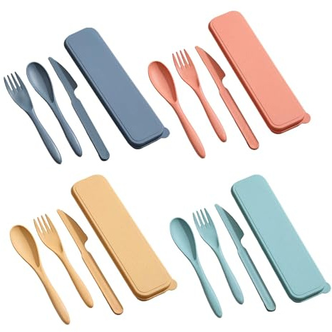 4 Pcs Travel Cutlery Set - ShiningUU Reusable Portable Camping Cutlery Set for Plastic Knife, Fork, Spoon for Camping, Picnic, Outdoor Dining & Daily Use