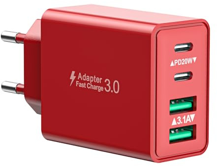 USB C Ladegerät, 40W 4-Ports USBC Stecker Mehrfach Schnellladegerät USB Ladestecker mit PD Adapter+QC Ladegerät für iPhone 17 16 15 14 13 Pro Max Plus 12 11, iPad, Samsung, Handys Fast Charger
