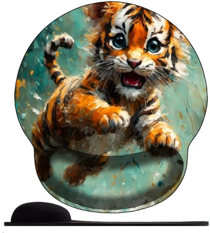 3D Tapis de Souris Ergonomique - Tapis de Souris Gamer avec Repose Poignet, Confort avec Repose- Gaming Mouse Pad pour Bureau et Maison，Mignon Petit Tigre