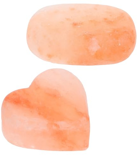 WOONEKY 2 Piezas Piedras de Masaje de Sal Natural Jabón Mineral Tallado a Mano Forma de Corazón y Ovalado Exfoliante Corporal para Renovación de Piel y Cuidado de Pies Uso Spa y Ducha