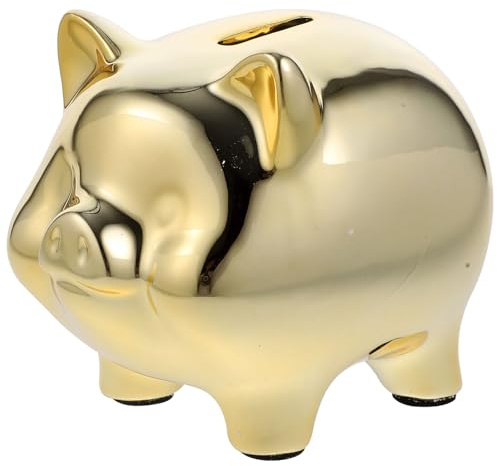 Gogogmee Salvadanaio Ceramica a Forma di Maialino Creativo Color Oro per Organizzare Monete e Banconote, Decorazione Desktop come Regalo di Compleanno